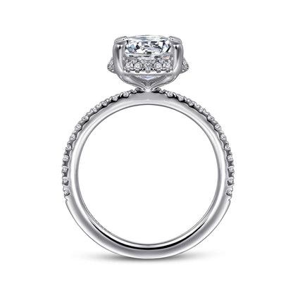 14K White Gold Hidden Halo Round Diamond Engagement Ring — Gabriel & Co. ER14719R8W44JJ; center stone shown for illustration, not included
