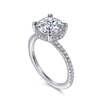 14K White Gold Hidden Halo Round Diamond Engagement Ring — Gabriel & Co. ER14719R8W44JJ; center stone shown for illustration, not included