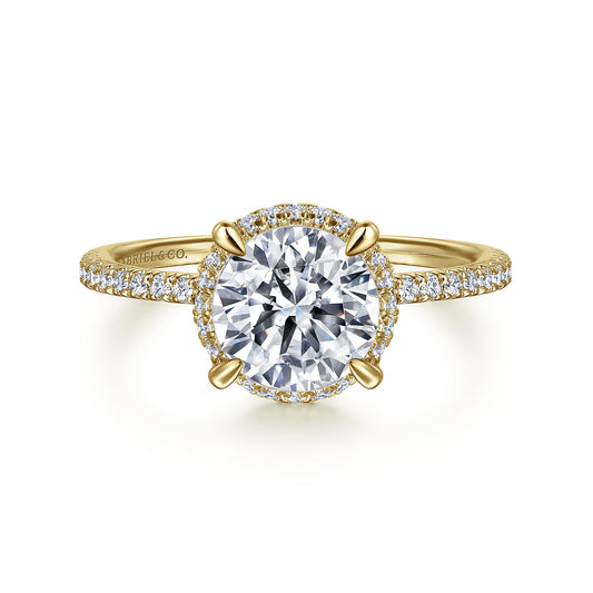 14K Yellow Gold Hidden Halo Round Diamond Engagement Ring — Gabriel & Co. ER14719R8Y44JJ; center stone shown for illustration, not included