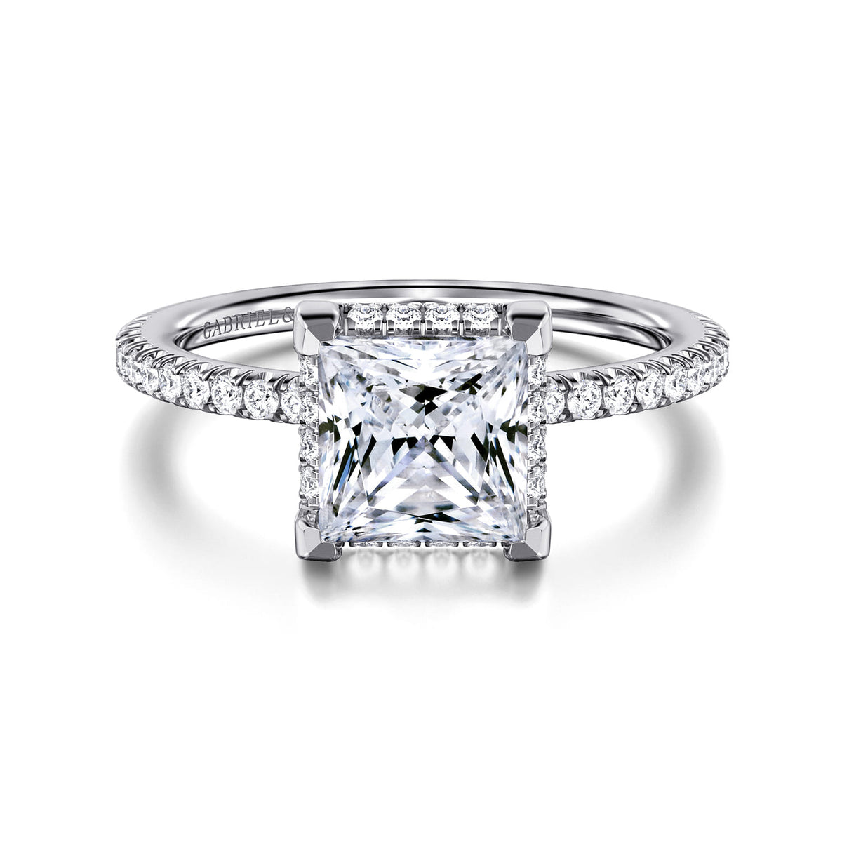 14K White Gold Princess Hidden Halo Diamond Engagement Ring — ER14719S6W44JJ; center stone shown for illustration, not included