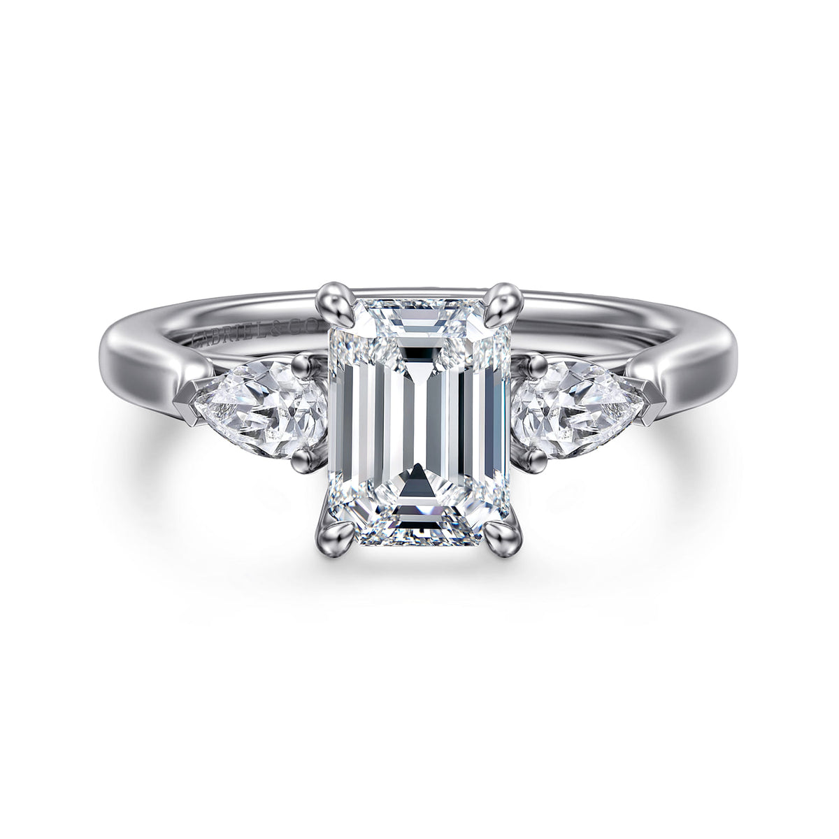 14K White Gold Emerald Cut 3 Stone Diamond Engagement Ring — ER14794E6W44JJ; center stone shown for illustration, not included
