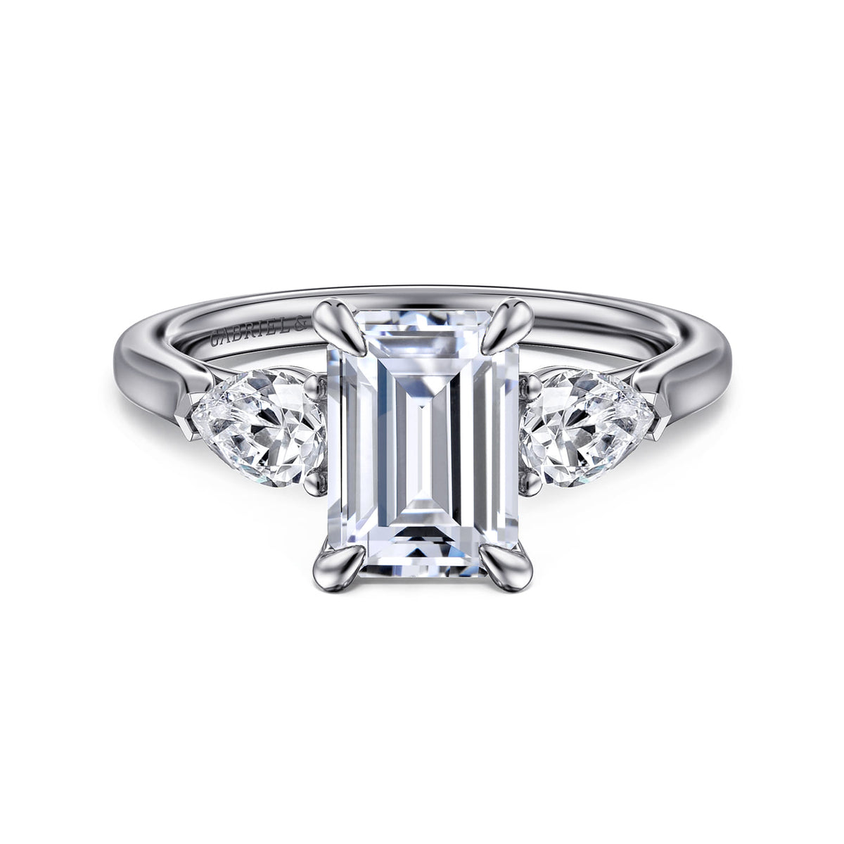 14K White Gold Emerald Cut 3 Stone Diamond Engagement Ring — ER14794E8W44JJ; center stone shown for illustration, not included