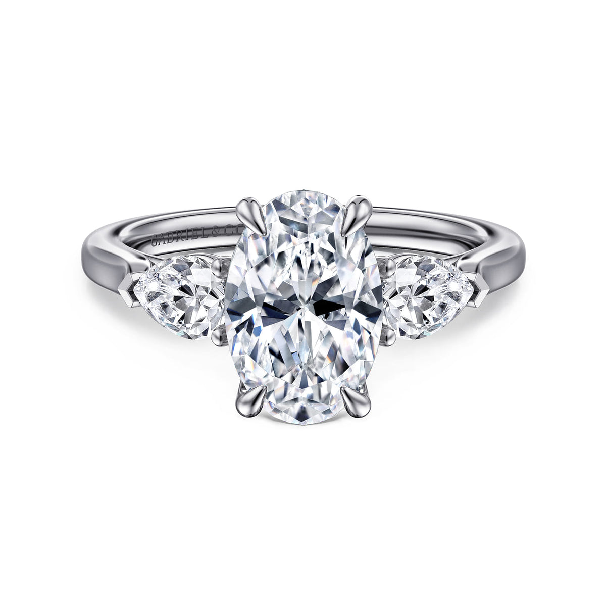 14K White Gold Oval 3 Stone Diamond Engagement Ring — ER14794O8W44JJ; center stone shown for illustration, not included