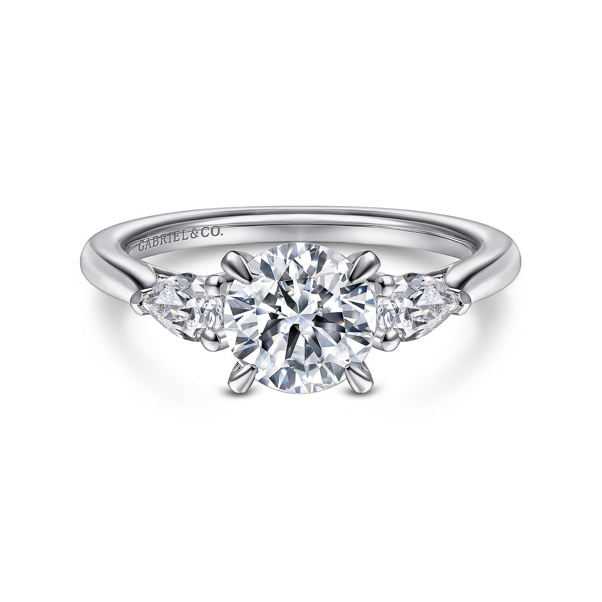 Platinum Round 3 Stone Diamond Engagement Ring — ER14794R4PT4JJ; center stone shown for illustration, not included