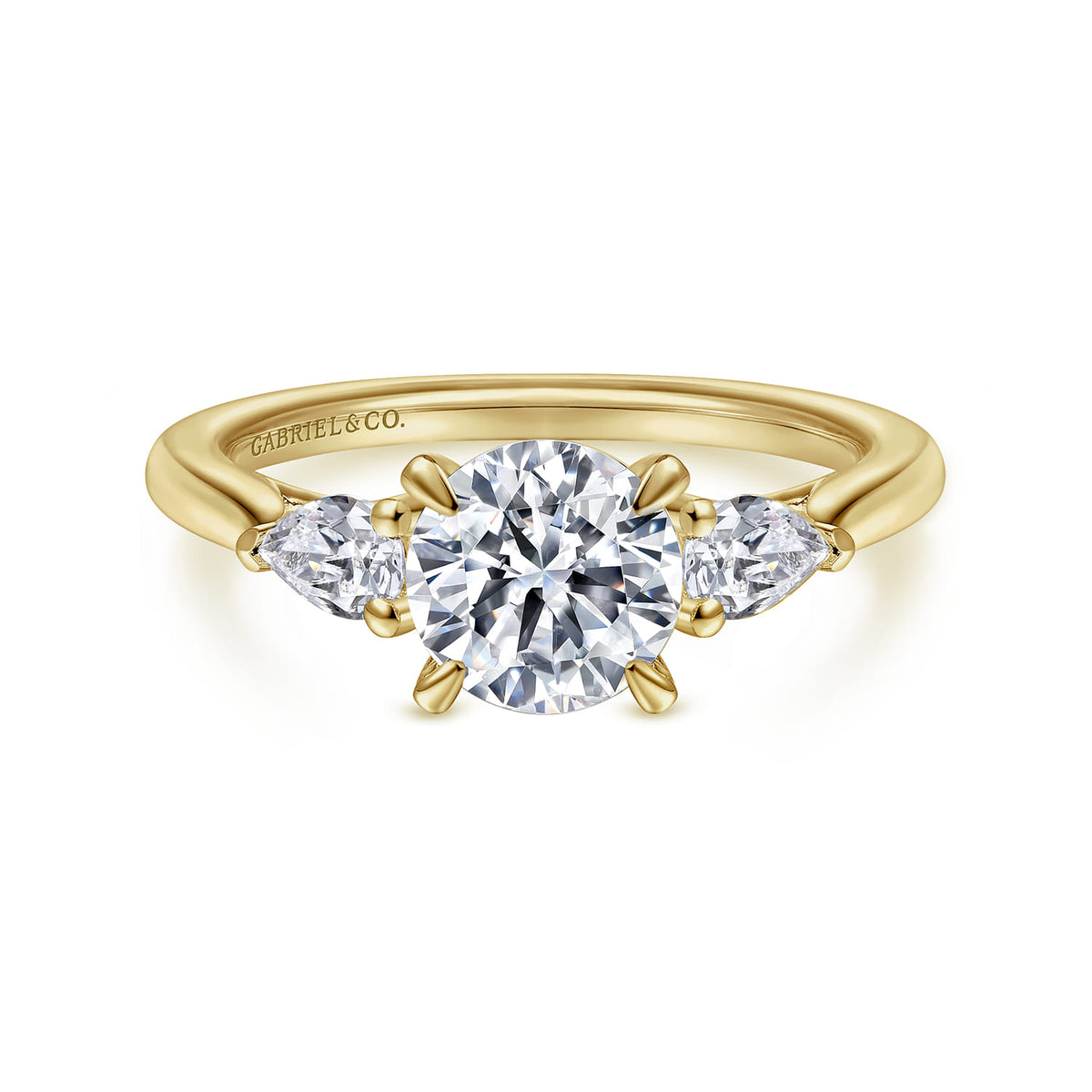 14K Yellow Gold Round Three Stone Diamond Engagement Ring — ER14794R4Y44JJ; center stone shown for illustration, not included