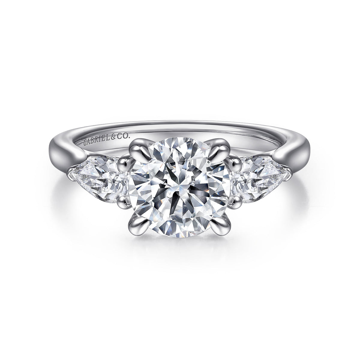 Platinum Round 3 Stone Diamond Engagement Ring — ER14794R6PT4JJ; center stone shown for illustration, not included