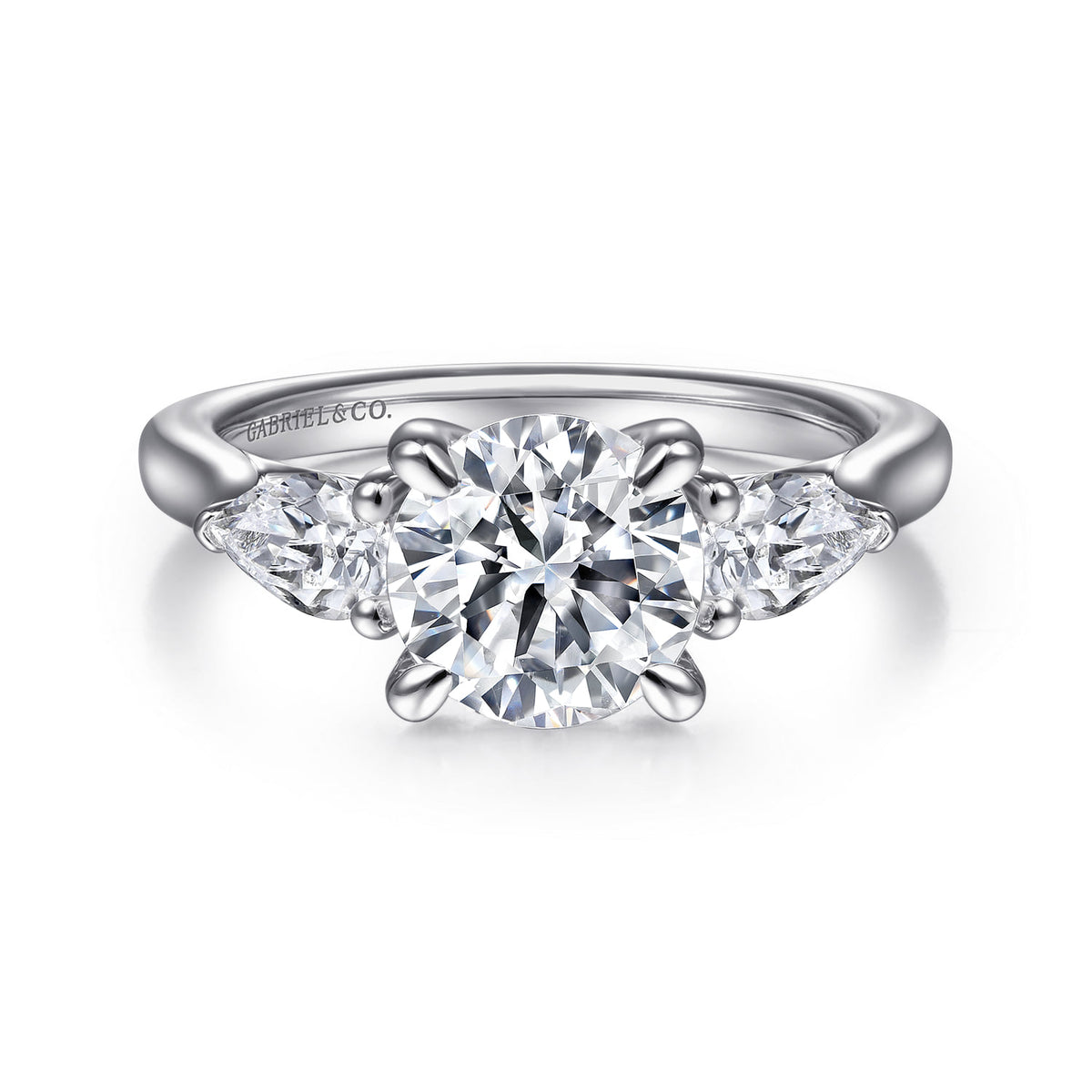 14K White Gold Round 3 Stone Diamond Engagement Ring — ER14794R6W44JJ; center stone shown for illustration, not included