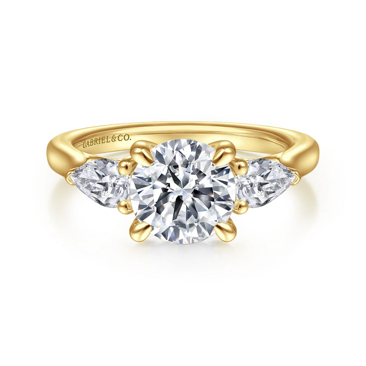 14K Yellow Gold Round 3 Stone Diamond Engagement Ring — ER14794R6Y44JJ; center stone shown for illustration, not included