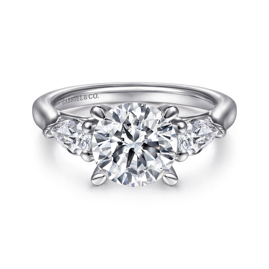 14K White Gold Round 3 Stone Diamond Engagement Ring — Gabriel & Co. ER14794R8W44JJ; center stone shown for illustration, not included