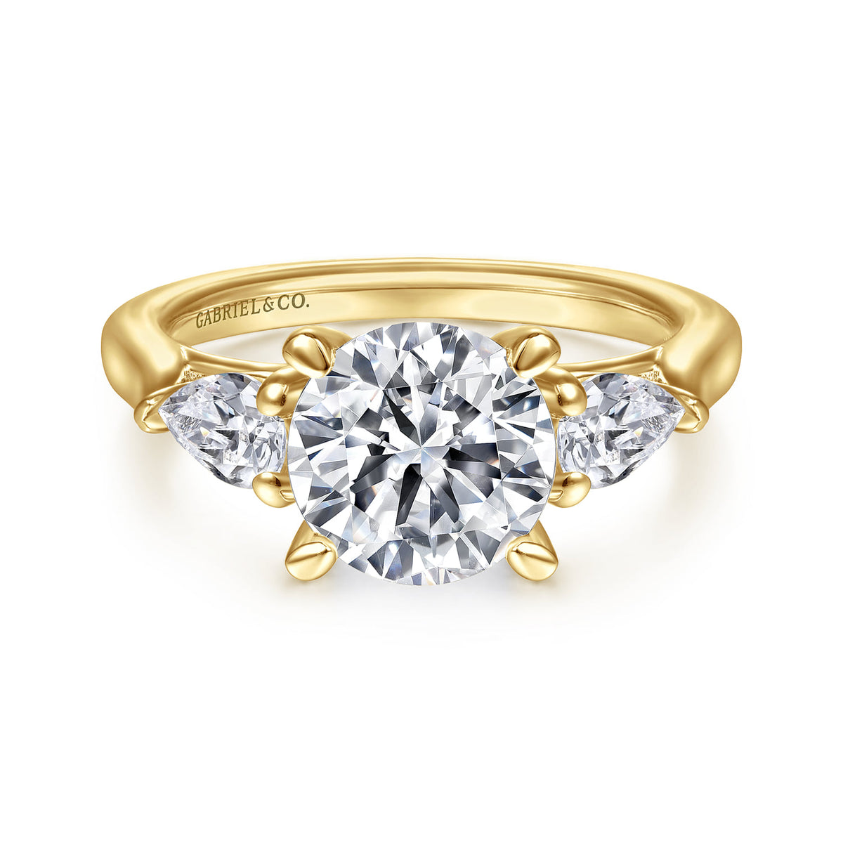 14K Yellow Gold Round 3 Stone Diamond Engagement Ring — ER14794R8Y44JJ; center stone shown for illustration, not included