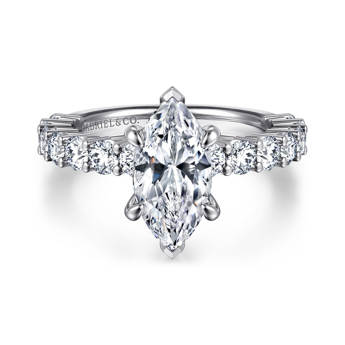14K White Gold Marquise Shape Diamond Engagement Ring — ER14893M6W44JJ; center stone shown for illustration, not included