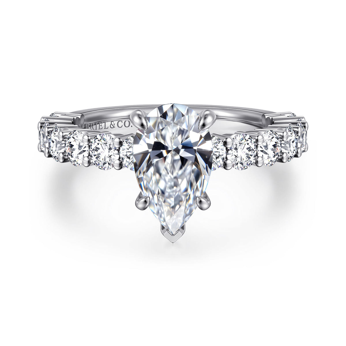 14K White Gold Pear Shape Diamond Engagement Ring — ER14893P6W44JJ; center stone shown for illustration, not included