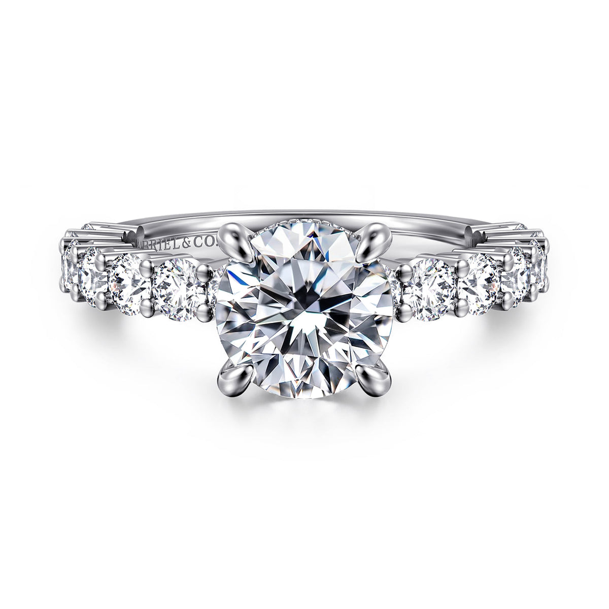 14K White Gold Round Diamond Engagement Ring — ER14893R6W44JJ; center stone shown for illustration, not included