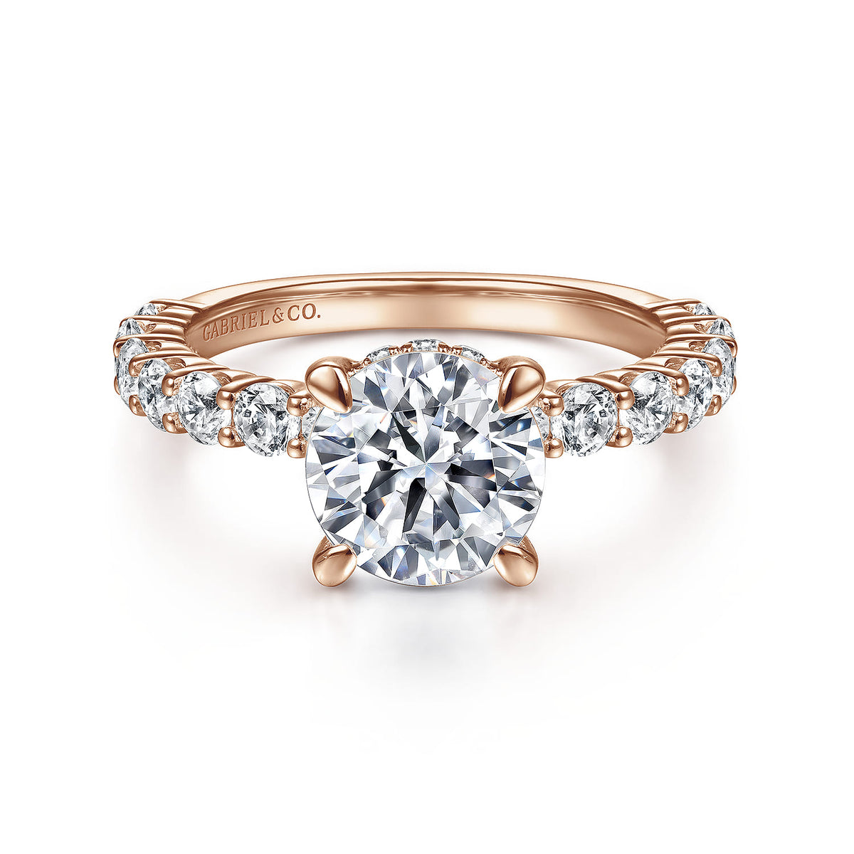 14K Rose Gold Round Diamond Engagement Ring — Gabriel & Co. ER14893R8K44JJ; center stone shown for illustration, not included