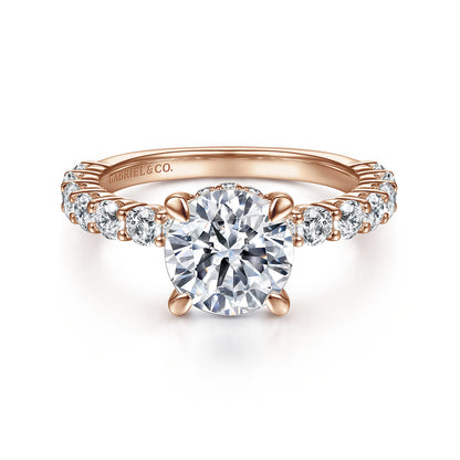 14K Rose Gold Round Diamond Engagement Ring — Gabriel & Co. ER14893R8K44JJ; center stone shown for illustration, not included