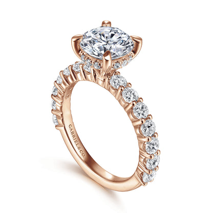 14K Rose Gold Round Diamond Engagement Ring — Gabriel & Co. ER14893R8K44JJ; center stone shown for illustration, not included