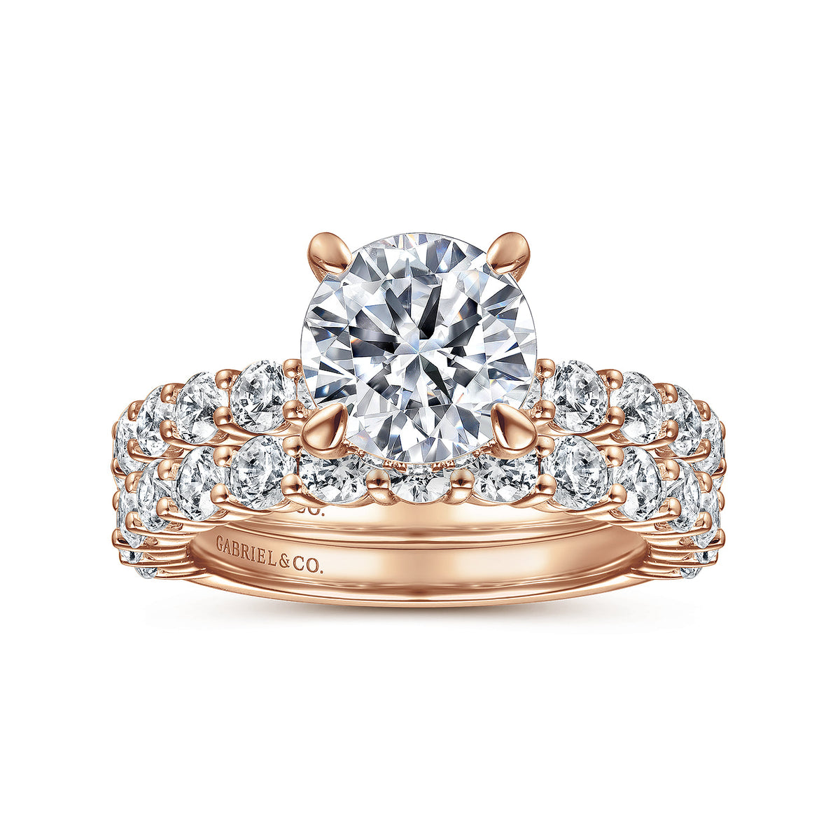 14K Rose Gold Round Diamond Engagement Ring — Gabriel & Co. ER14893R8K44JJ; center stone shown for illustration, not included