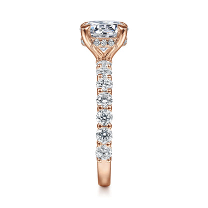14K Rose Gold Round Diamond Engagement Ring — Gabriel & Co. ER14893R8K44JJ; center stone shown for illustration, not included