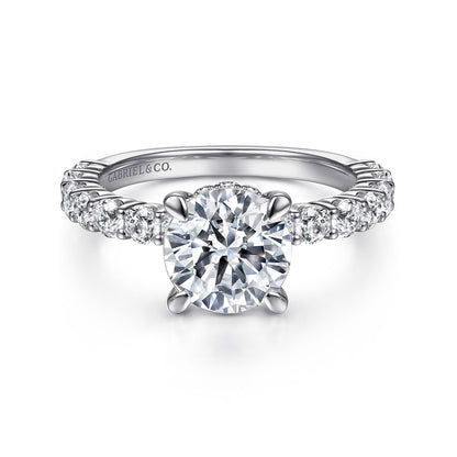 Platinum Round Diamond Engagement Ring — Gabriel & Co. ER14893R8PT4JJ; center stone shown for illustration, not included