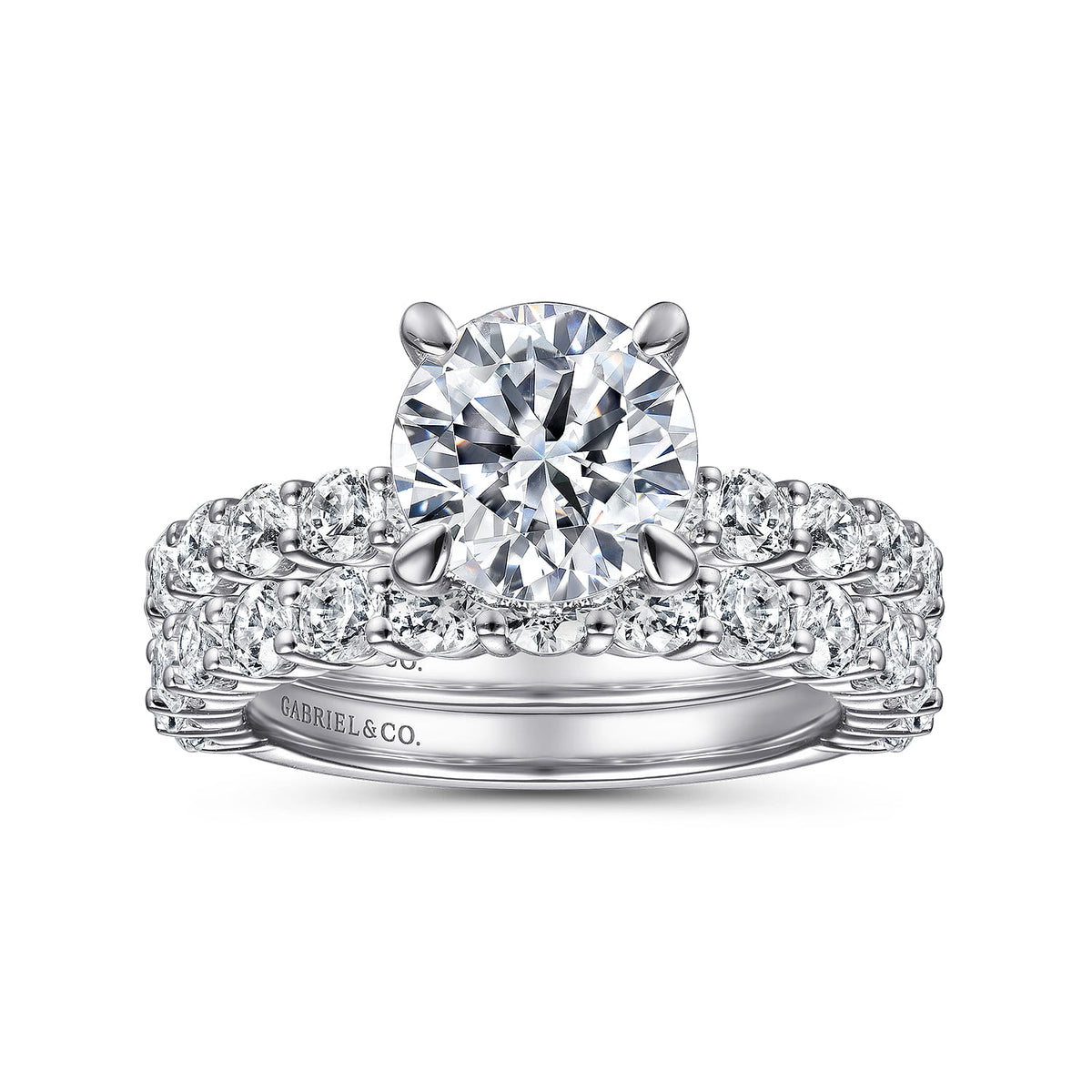 Platinum Round Diamond Engagement Ring — Gabriel & Co. ER14893R8PT4JJ; center stone shown for illustration, not included