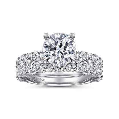Platinum Round Diamond Engagement Ring — Gabriel & Co. ER14893R8PT4JJ; center stone shown for illustration, not included
