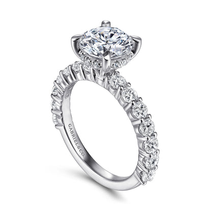 14K White Gold Round Diamond Engagement Ring — Gabriel & Co. ER14893R8W44JJ; center stone shown for illustration, not included