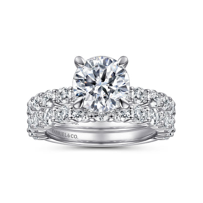 14K White Gold Round Diamond Engagement Ring — Gabriel & Co. ER14893R8W44JJ; center stone shown for illustration, not included