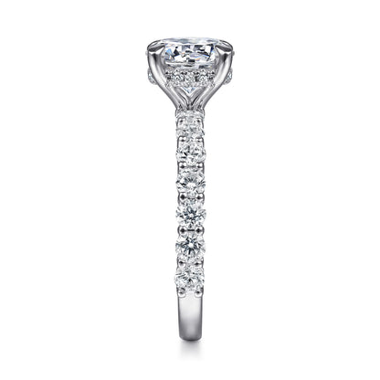 14K White Gold Round Diamond Engagement Ring — Gabriel & Co. ER14893R8W44JJ; center stone shown for illustration, not included