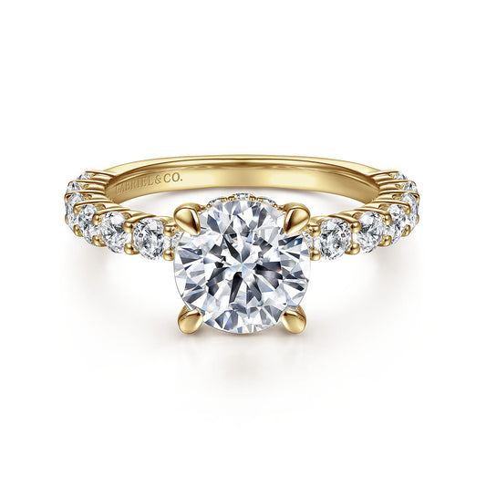 14K Yellow Gold Round Diamond Engagement Ring — Gabriel & Co. ER14893R8Y44JJ; center stone shown for illustration, not included