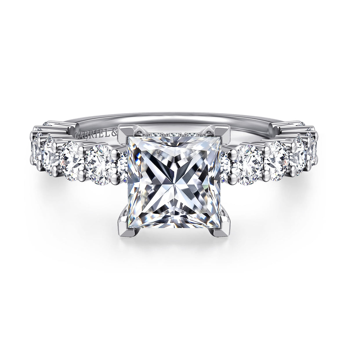 14K White Gold Princess Cut Diamond Engagement Ring — ER14893S6W44JJ; center stone shown for illustration, not included