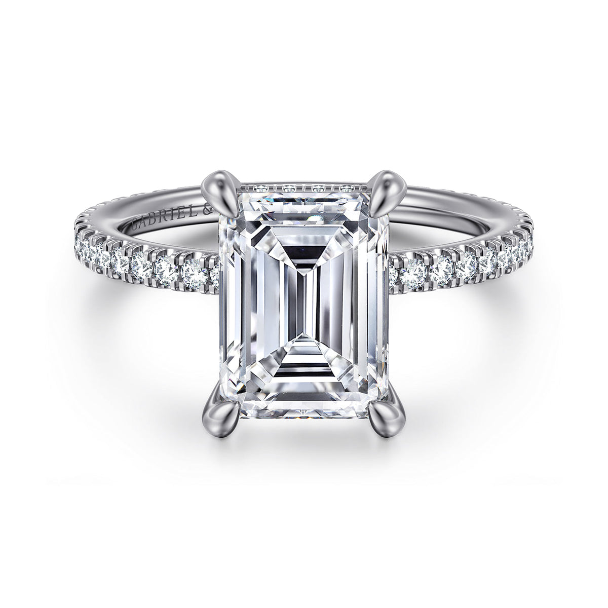 14K White Gold Emerald Cut Diamond Engagement Ring — ER14914E12W44JJ; center stone shown for illustration, not included