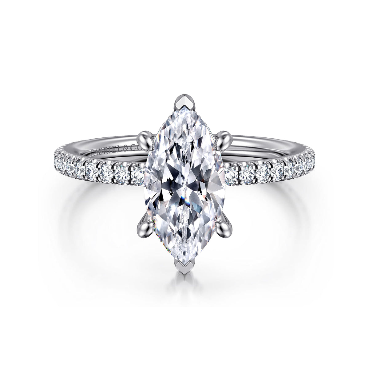 14K White Gold Marquise Shape Diamond Engagement Ring — ER14914M6W44JJ; center stone shown for illustration, not included