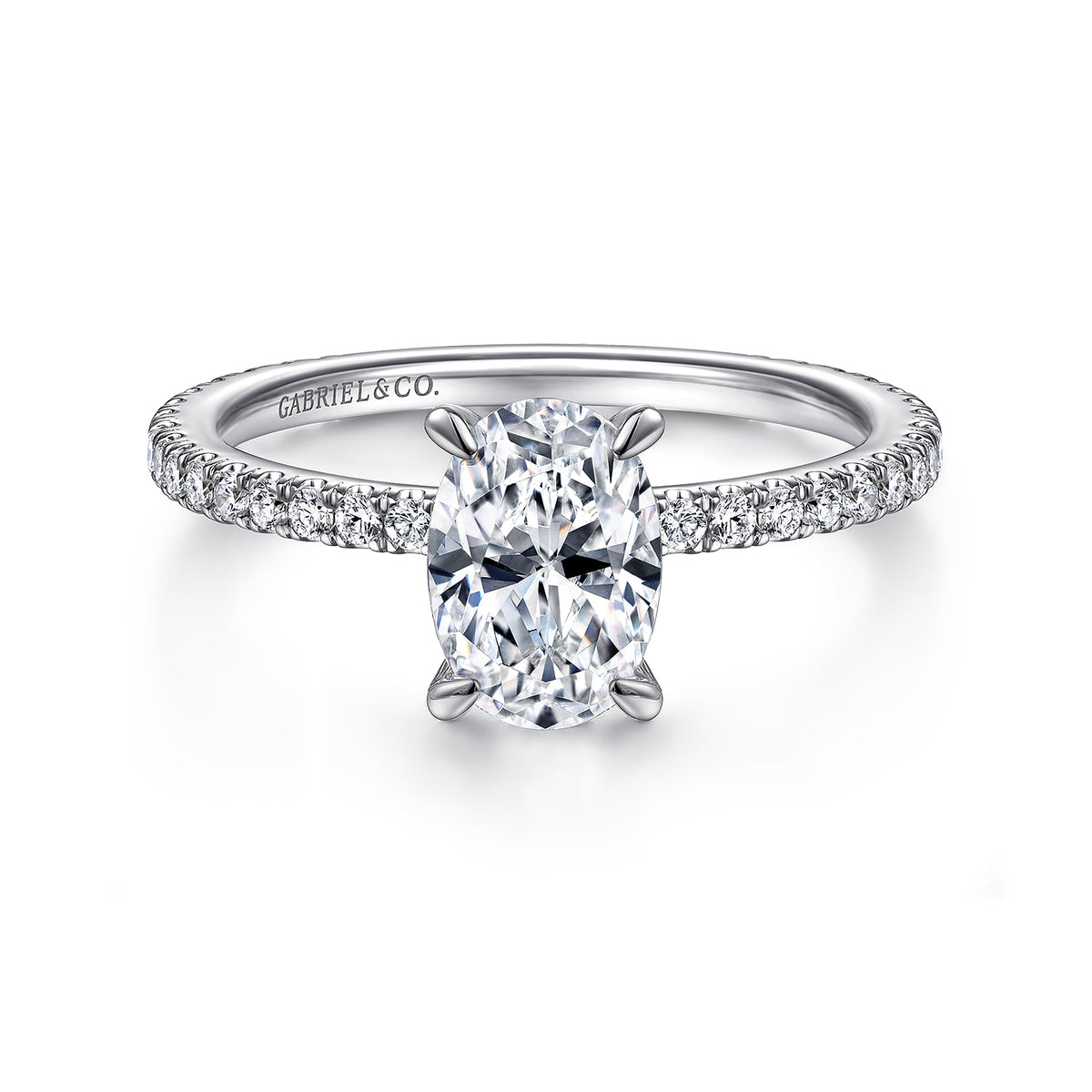 Platinum Oval Diamond Engagement Ring — ER14914O4PT4JJ; center stone shown for illustration, not included