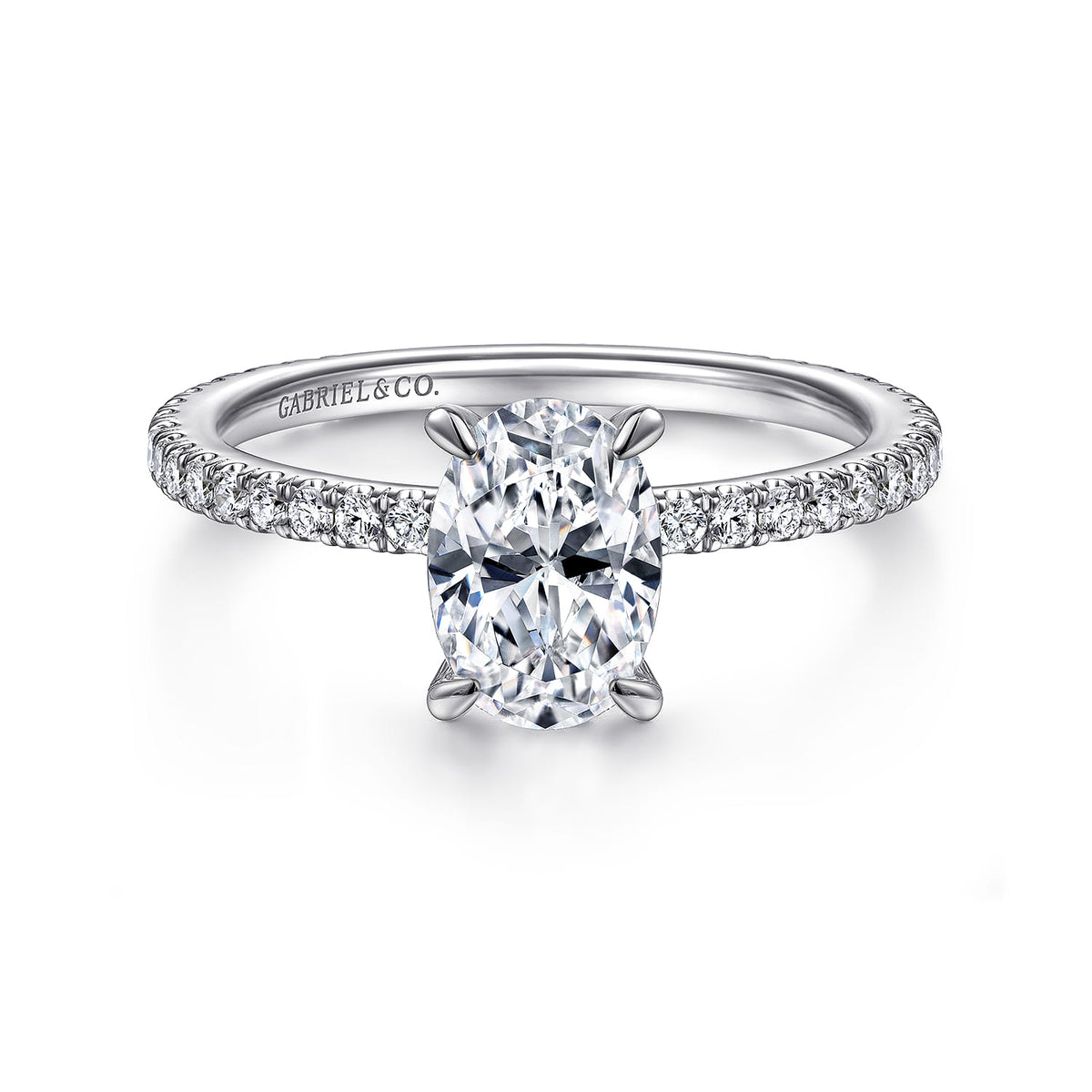 14K White Gold Oval Diamond Engagement Ring — ER14914O4W44JJ; center stone shown for illustration, not included