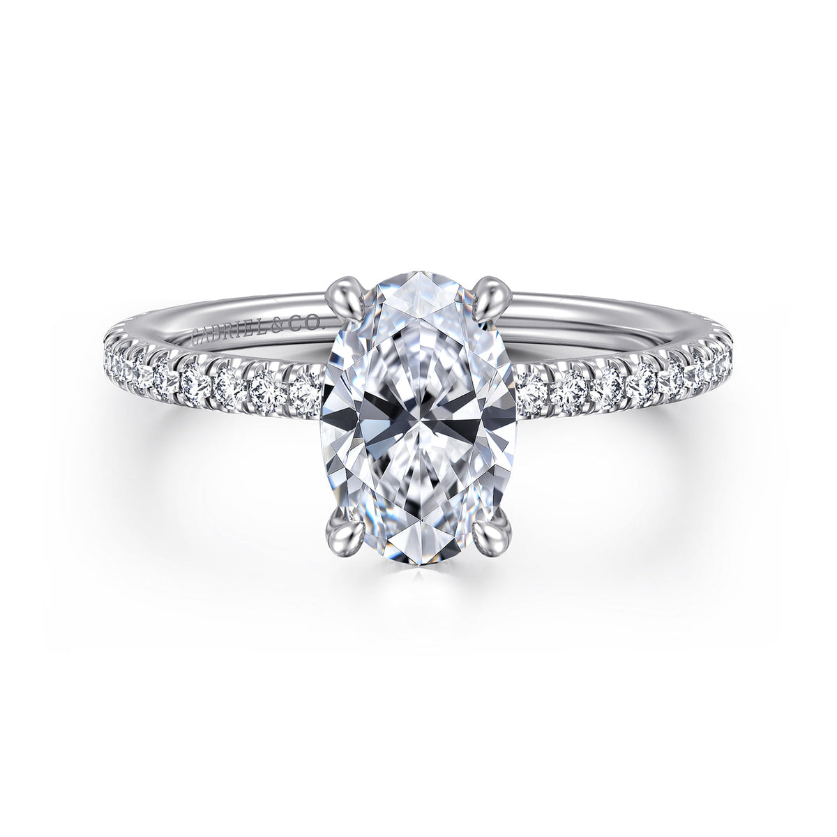 14K White Gold Oval Diamond Engagement Ring — ER14914O6W44JJ; center stone shown for illustration, not included