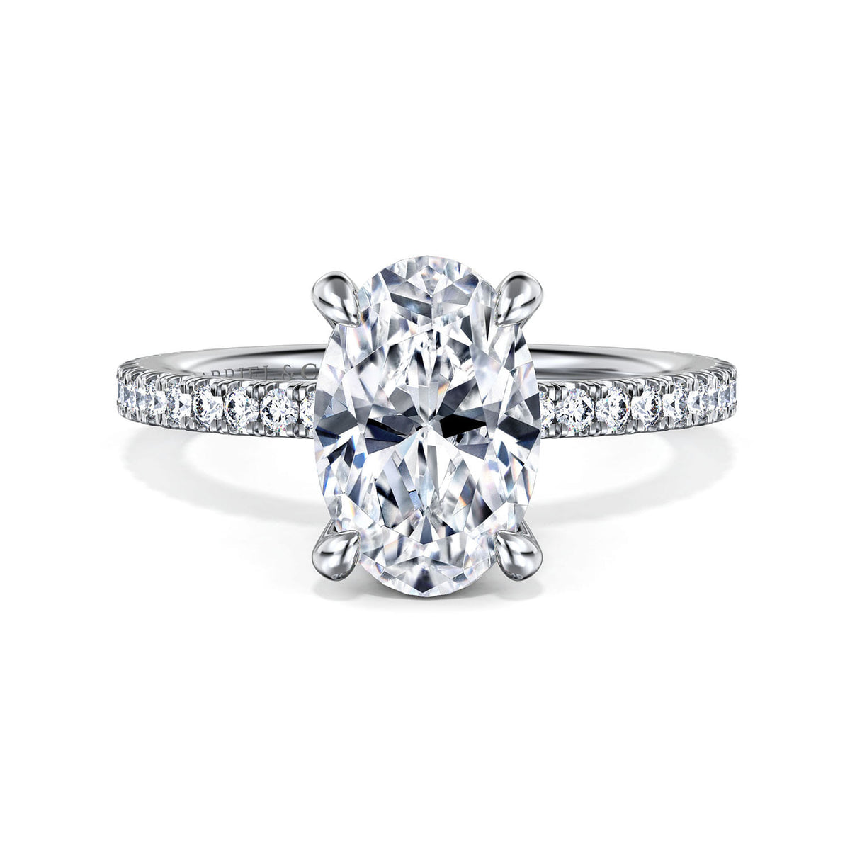 14K White Gold Oval Diamond Engagement Ring — Gabriel & Co. ER14914O8W44JJ; center stone shown for illustration, not included