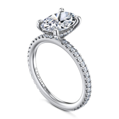 14K White Gold Oval Diamond Engagement Ring — Gabriel & Co. ER14914O8W44JJ; center stone shown for illustration, not included