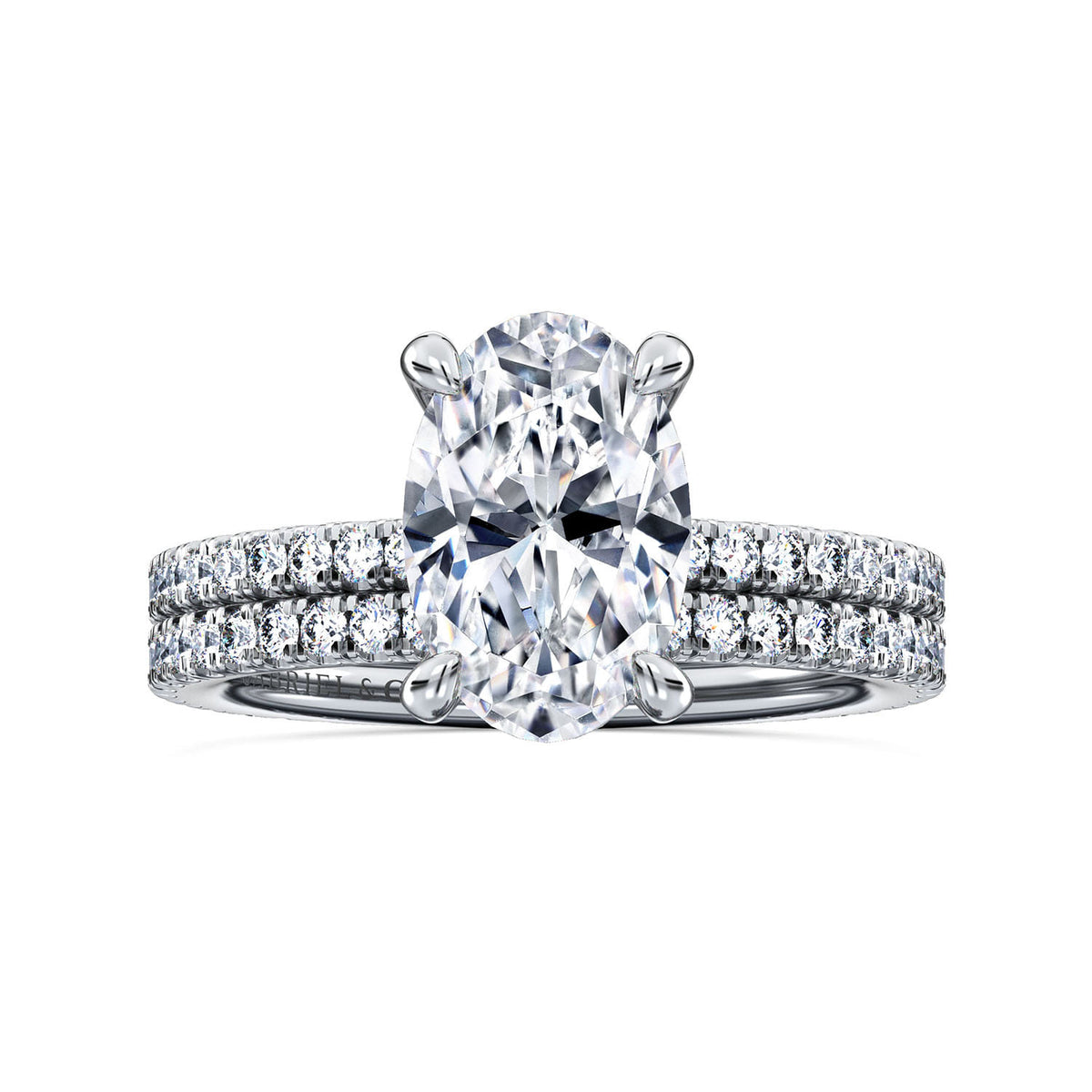 14K White Gold Oval Diamond Engagement Ring — Gabriel & Co. ER14914O8W44JJ; center stone shown for illustration, not included