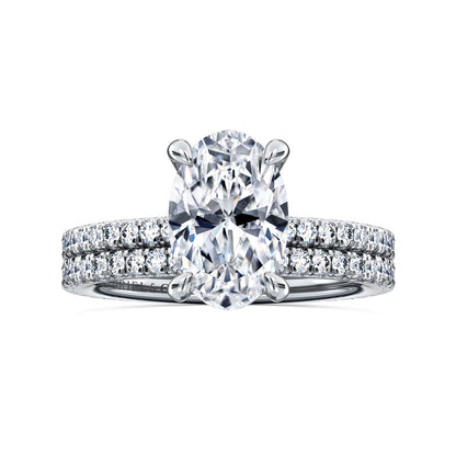 14K White Gold Oval Diamond Engagement Ring — Gabriel & Co. ER14914O8W44JJ; center stone shown for illustration, not included