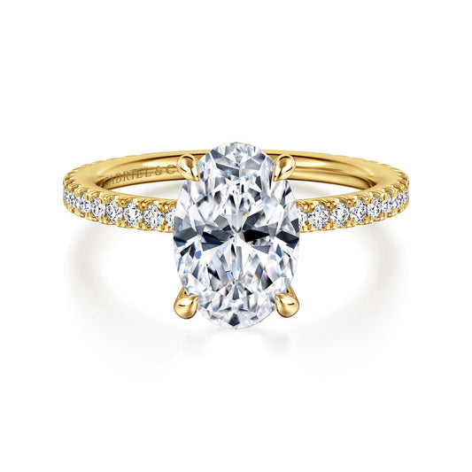 14K Yellow Gold Oval Diamond Engagement Ring — Gabriel & Co. ER14914O8Y44JJ; center stone shown for illustration, not included