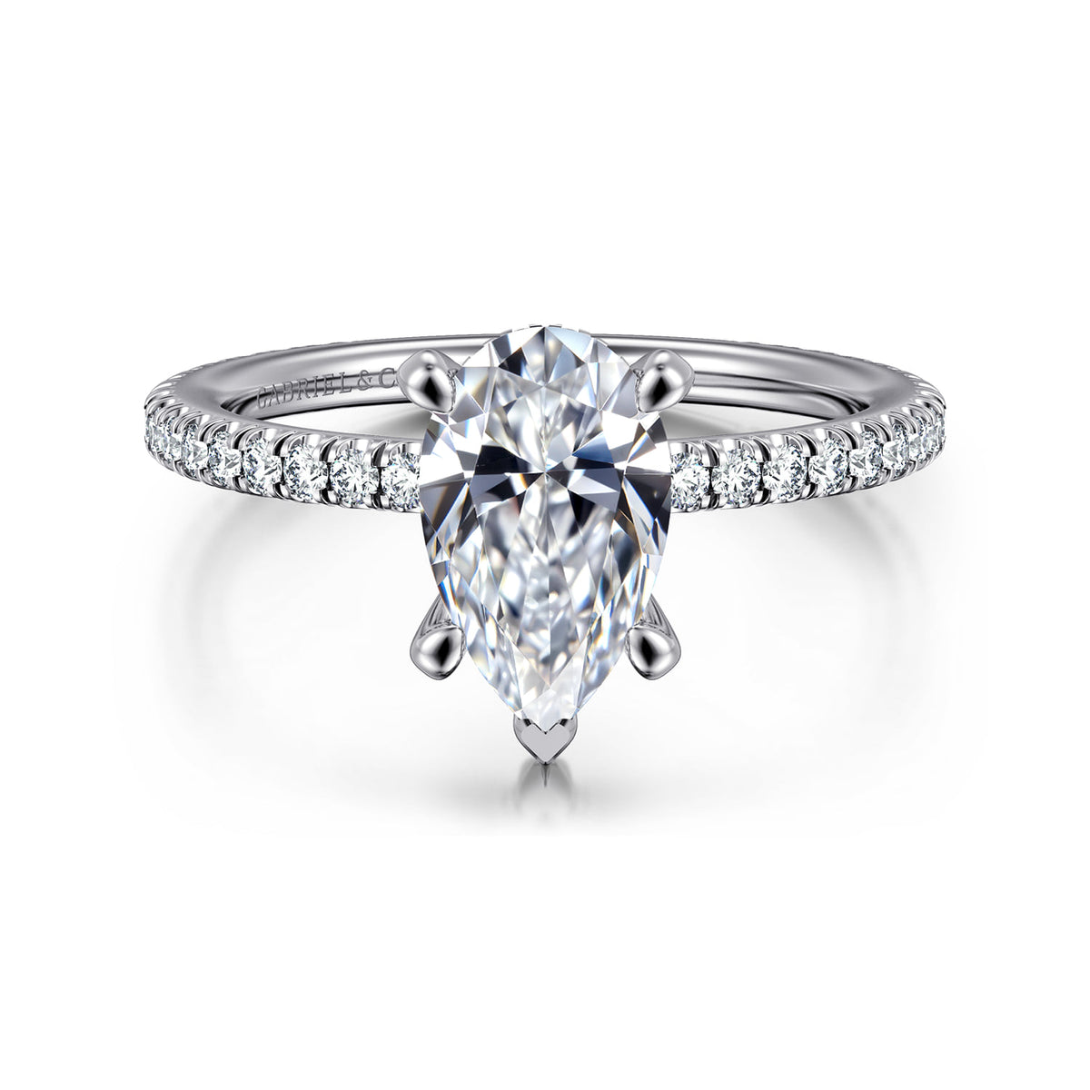 14K White Gold Pear Shape Diamond Engagement Ring — ER14914P6W44JJ; center stone shown for illustration, not included