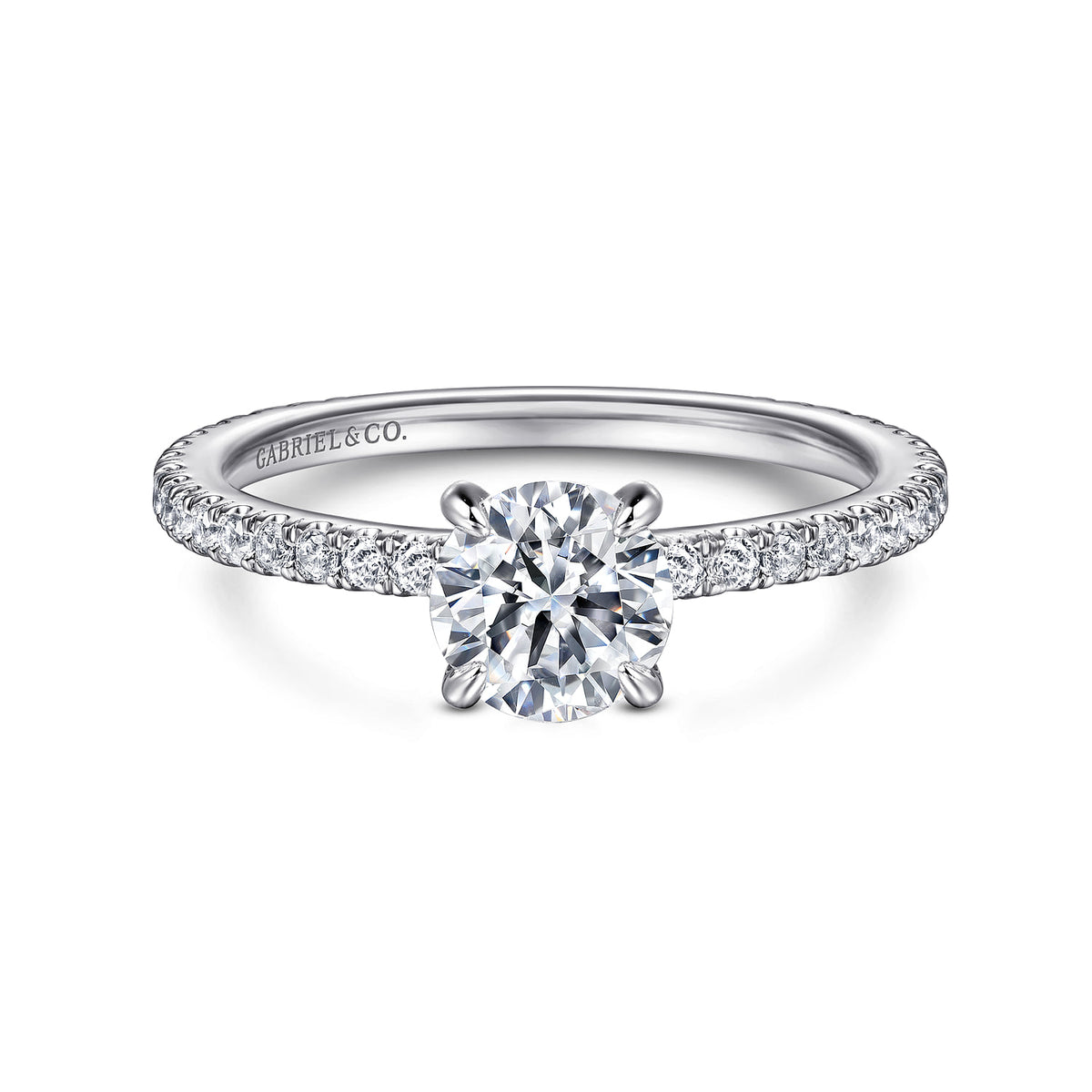 14K White Gold Round Diamond Engagement Ring — ER14914R3W44JJ; center stone shown for illustration, not included