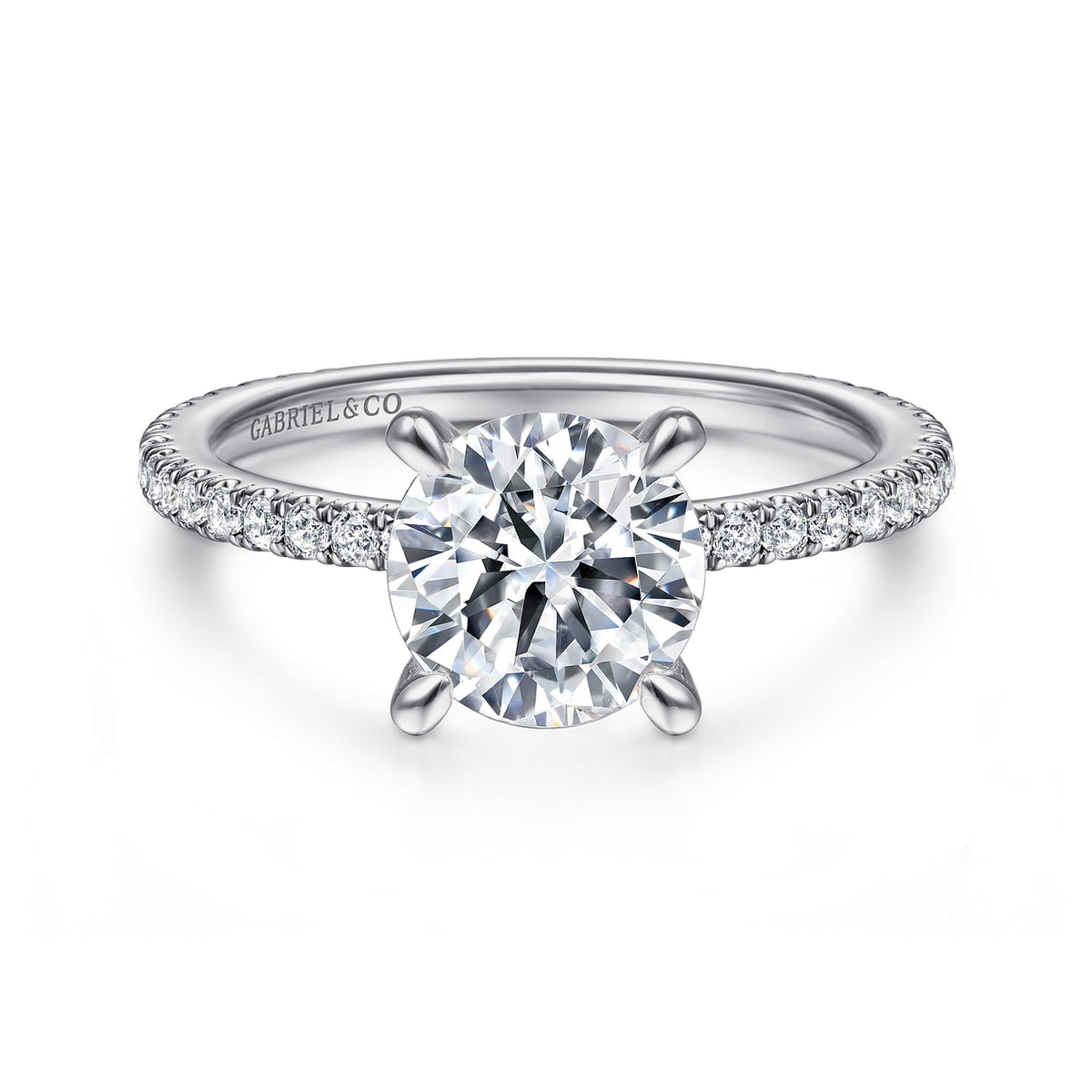 14K White Gold Round Diamond Engagement Ring — ER14914R6W44JJ; center stone shown for illustration, not included