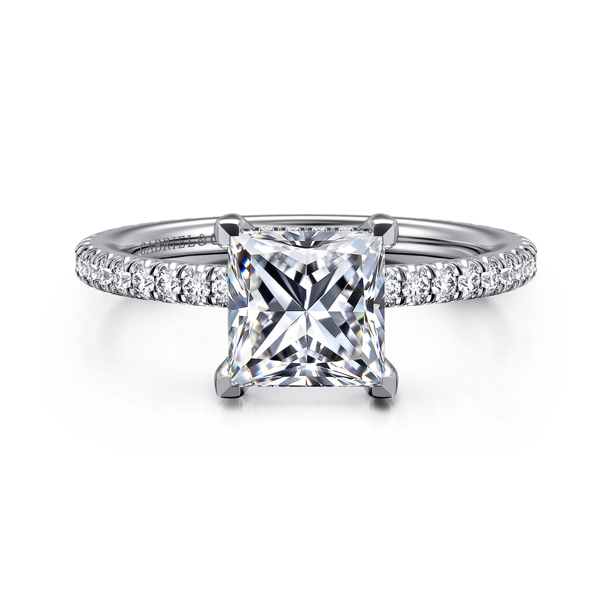 14K White Gold Princess Cut Diamond Engagement Ring — ER14914S6W44JJ; center stone shown for illustration, not included