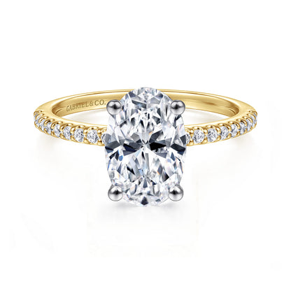 14K White-Yellow Gold Oval Diamond Engagement Ring — Gabriel & Co. ER14918O8M44JJ; center stone shown for illustration, not included