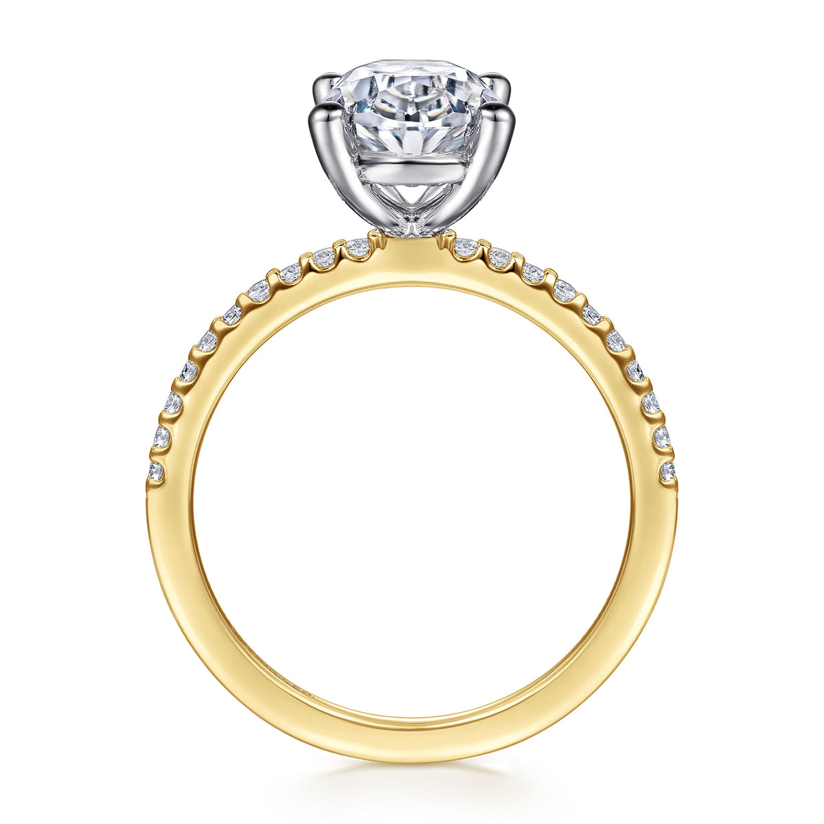 14K White-Yellow Gold Oval Diamond Engagement Ring — Gabriel & Co. ER14918O8M44JJ; center stone shown for illustration, not included
