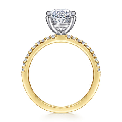 14K White-Yellow Gold Oval Diamond Engagement Ring — Gabriel & Co. ER14918O8M44JJ; center stone shown for illustration, not included
