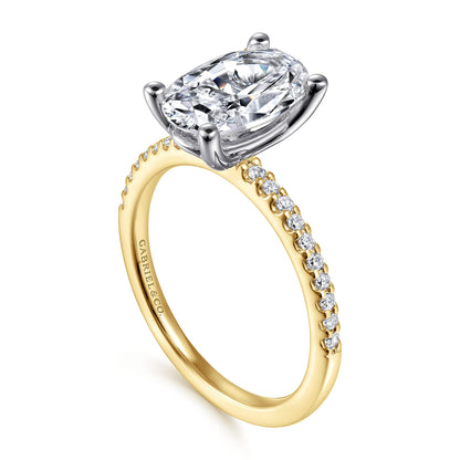 14K White-Yellow Gold Oval Diamond Engagement Ring — Gabriel & Co. ER14918O8M44JJ; center stone shown for illustration, not included