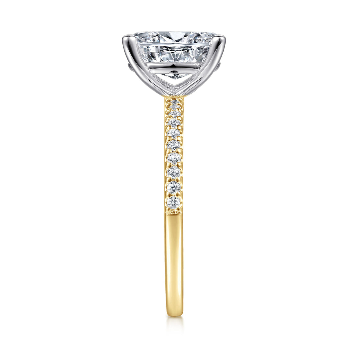 14K White-Yellow Gold Oval Diamond Engagement Ring — Gabriel & Co. ER14918O8M44JJ; center stone shown for illustration, not included
