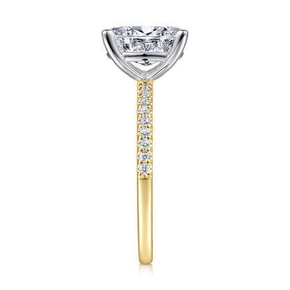 14K White-Yellow Gold Oval Diamond Engagement Ring — Gabriel & Co. ER14918O8M44JJ; center stone shown for illustration, not included